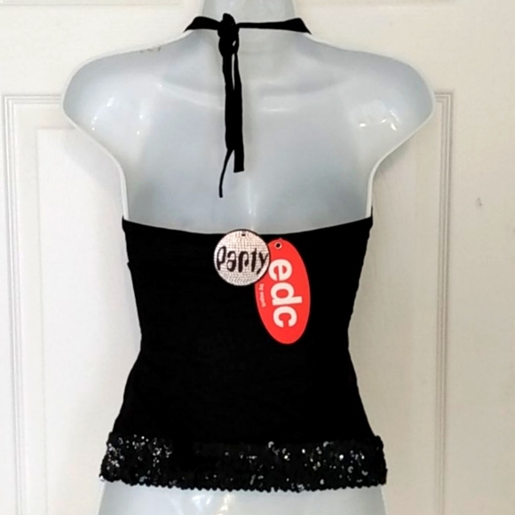 ESPRIT EDC NWT Black Party Sequined Halter Top - Picture 4 of 4